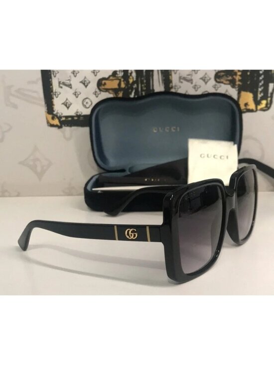 New Authentic Gucci GG0632S 001 Black Square Sunglasses Grey Gradient Lenses main image 9